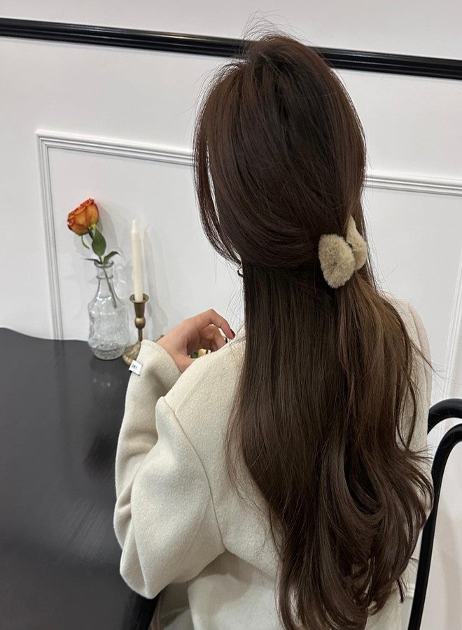 UCCASA 4pcs Cute Plush Cat Ear Hair Clips - Winter Fuzzy Cute Claw Clips Soft Non-Slip Small Bangs Claw Clips, Black Brown Cat Ear Broken Mini Hair Clips Accessories for Women Decoration - Image 2